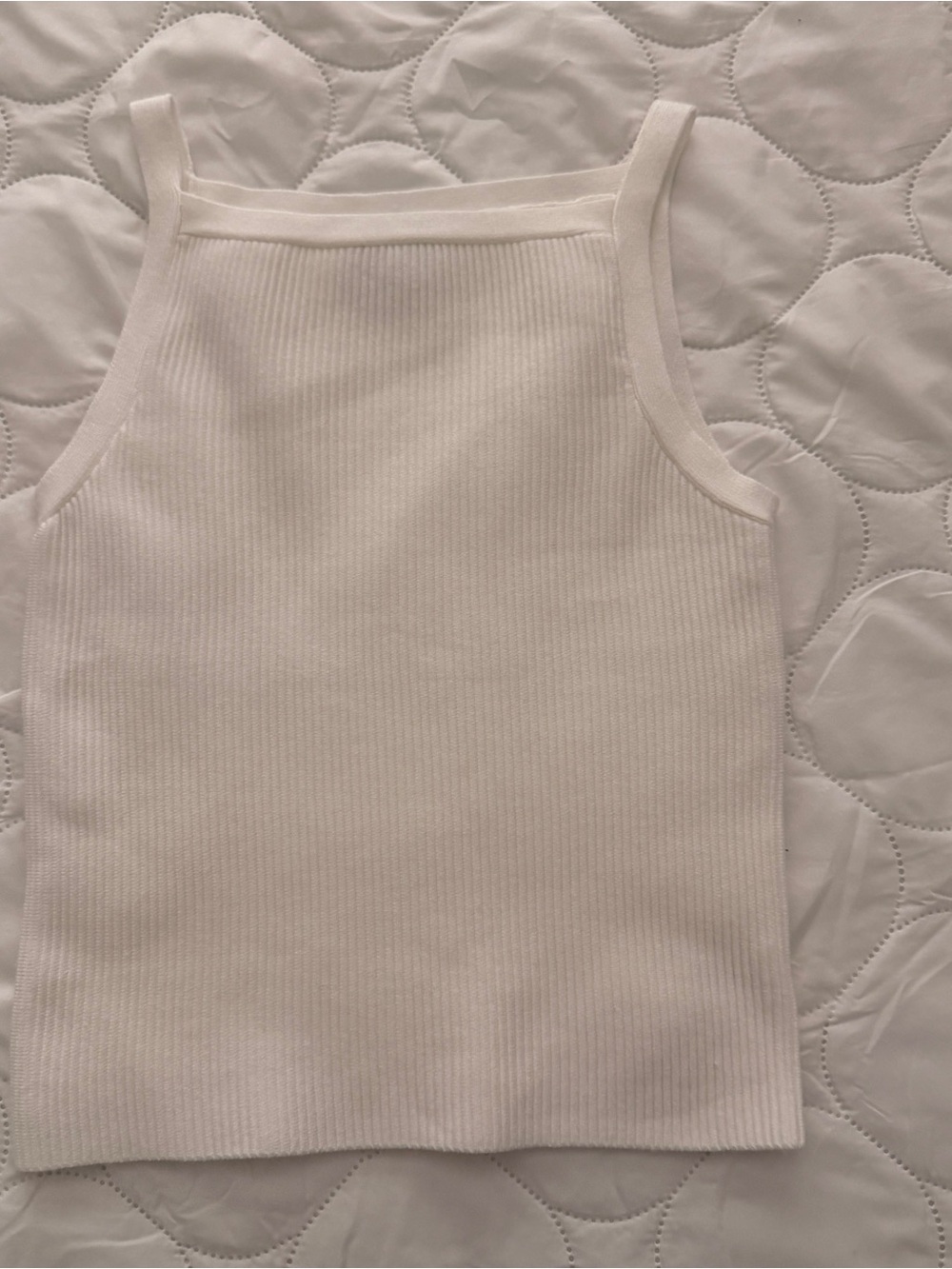 MARBLE Cream Ribbed Square Neck Tank Top
